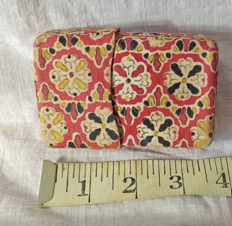 Vintage 2 Piece Cloth Cigarette Or Card Case - Orange/Yellow Fabric Design 3.5x2