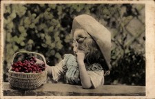 Postcard Girl Portrait, Hat, Fruits in Basket - 4464629