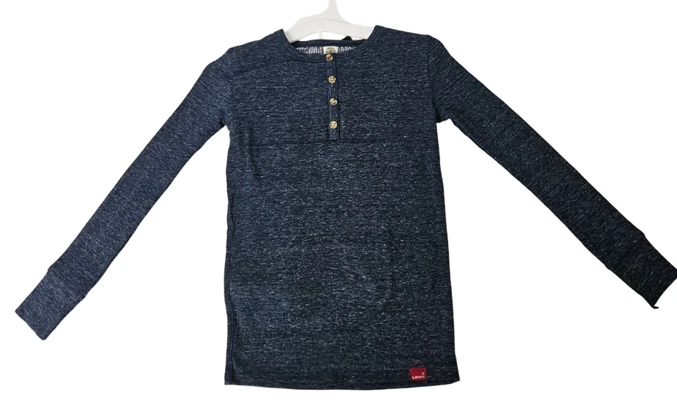 Levi's Kids Pajama Set Size 10 Long Sleeve Henley Top Pants Blue Heather Comfort - Image 2 of 4