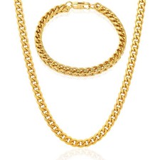 Invicta Jewelry Men's Franco Bracelet and Curb Necklace Gold Chain Set