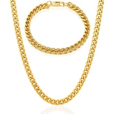 Invicta Jewelry Men's Franco Bracelet and Curb Necklace Gold Chain Set
