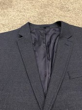 Jos A Bank 1905 Blazer 46L Blue Slim Fit Wool Jacket Brrr. Comfort Houndstooth