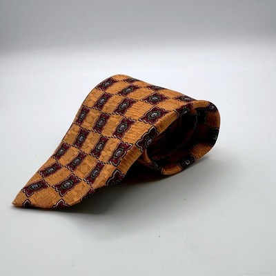 Robert Talbott Silk Necktie Mens Orange Geometric Hand Sewn Printed in Italy