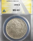 1896 MORGAN SILVER DOLLAR MS63 ANACS "MIRROR LIKE"