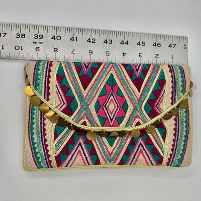 Cute Limited Edition Clutch Purse Embroidered Boho Hippie Gold Disks Bead 2012