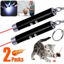 2X 2 In 1 LED Light Mini Flashlight Keychain With Red Laser Training Cat Dog Toy