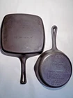 (2)Nice Wagner 9.5" Square/8" Cast Iron Skillets-Spin-For Gas Range-Restored