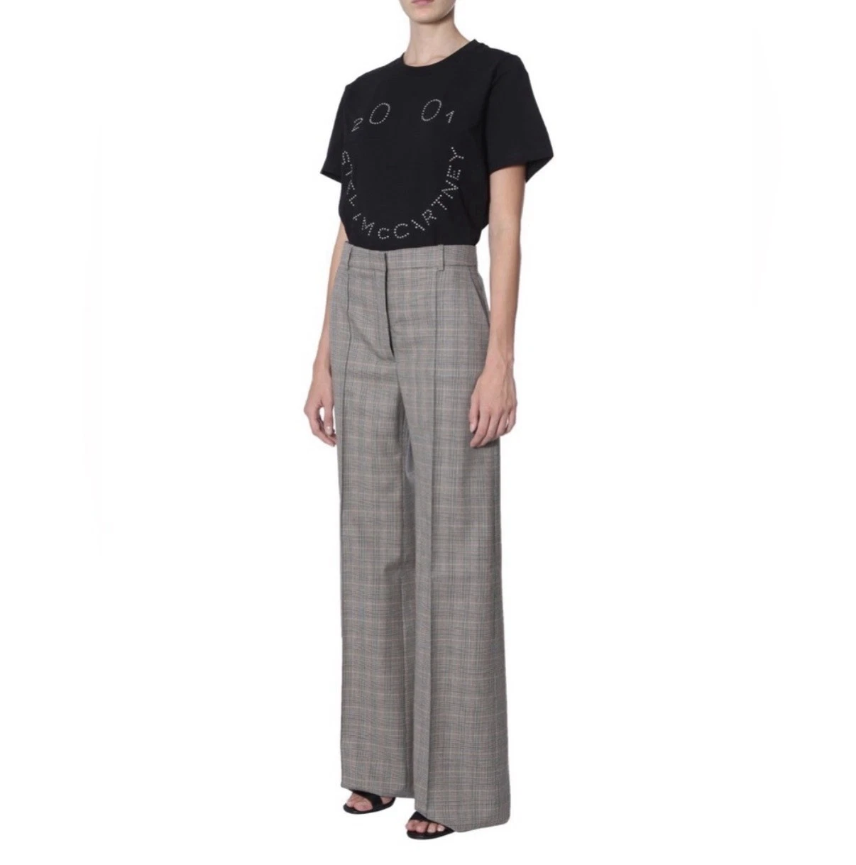 Stella McCartney — Stella McCartney Prince of Wales Check Glen Plaid Wool Trouser Wide Leg Pants 0