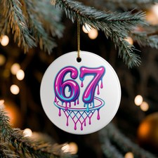 67 Christmas Ceramic Ornament - Six Seven Meme Basketball Drip Xmas Tree Gift