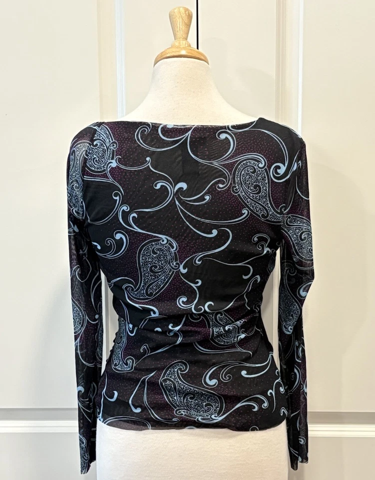 Top Vintage Años 90 Transparente Asimétrico Paisley Manga Larga M Y2K Hada Capricho Foto 3 de 4