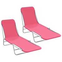 Klappbare Sonnenliegen 2 StüCk Stahl Stoff Rosa Balkon Garten Terrasse