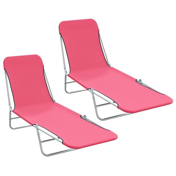 Klappbare Sonnenliegen 2 StüCk Stahl Stoff Rosa Balkon Garten Terrasse-image
