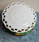 Vintage Milk Glass Cake Stand Pedestal Lace Edge Dessert Display Wedding Decor