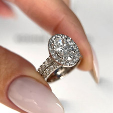 Ovalschliff 3,25 kt IGI Lab Created 18 K Weißgold Band Set Diamant Verlobungs...