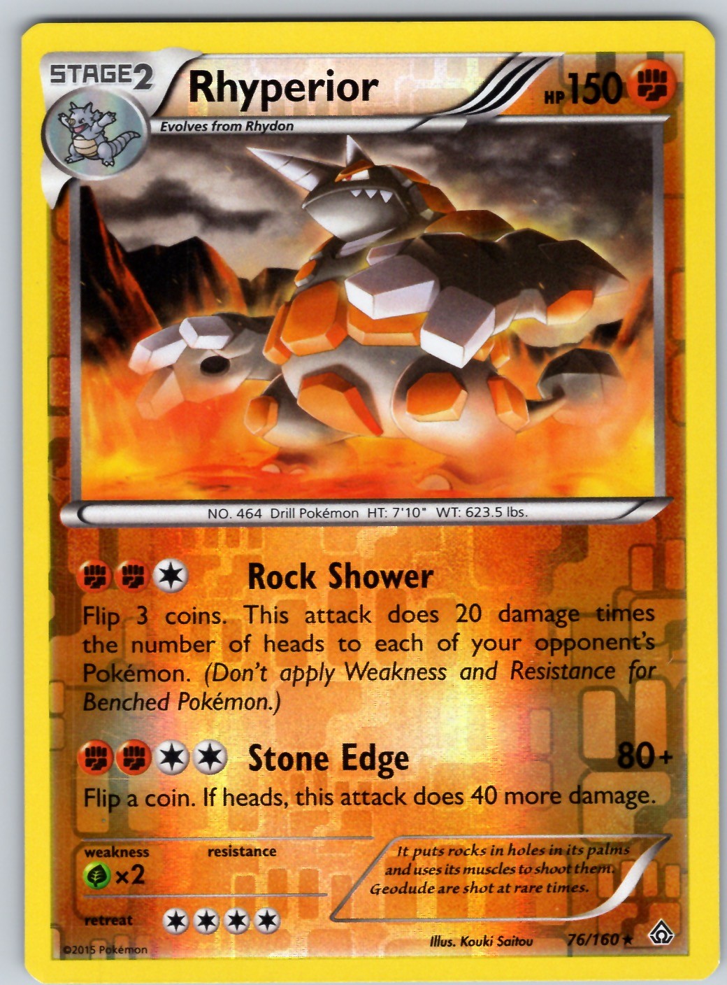 Rhyperior Rare XY - Primal Clash Reverse Holo 76/160 LP