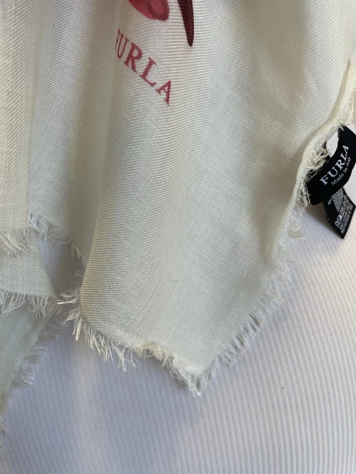 Y6#Furla Hecho en Italia Bufanda 90% Modal 10% Cachemira Rosa Rojo Estampado Lágrima Envoltura Foto 4 de 4