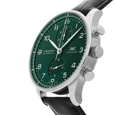 IWC Portugieser Chronograph Steel Auto 41mm Green Dial Strap Watch IW3716-15 2