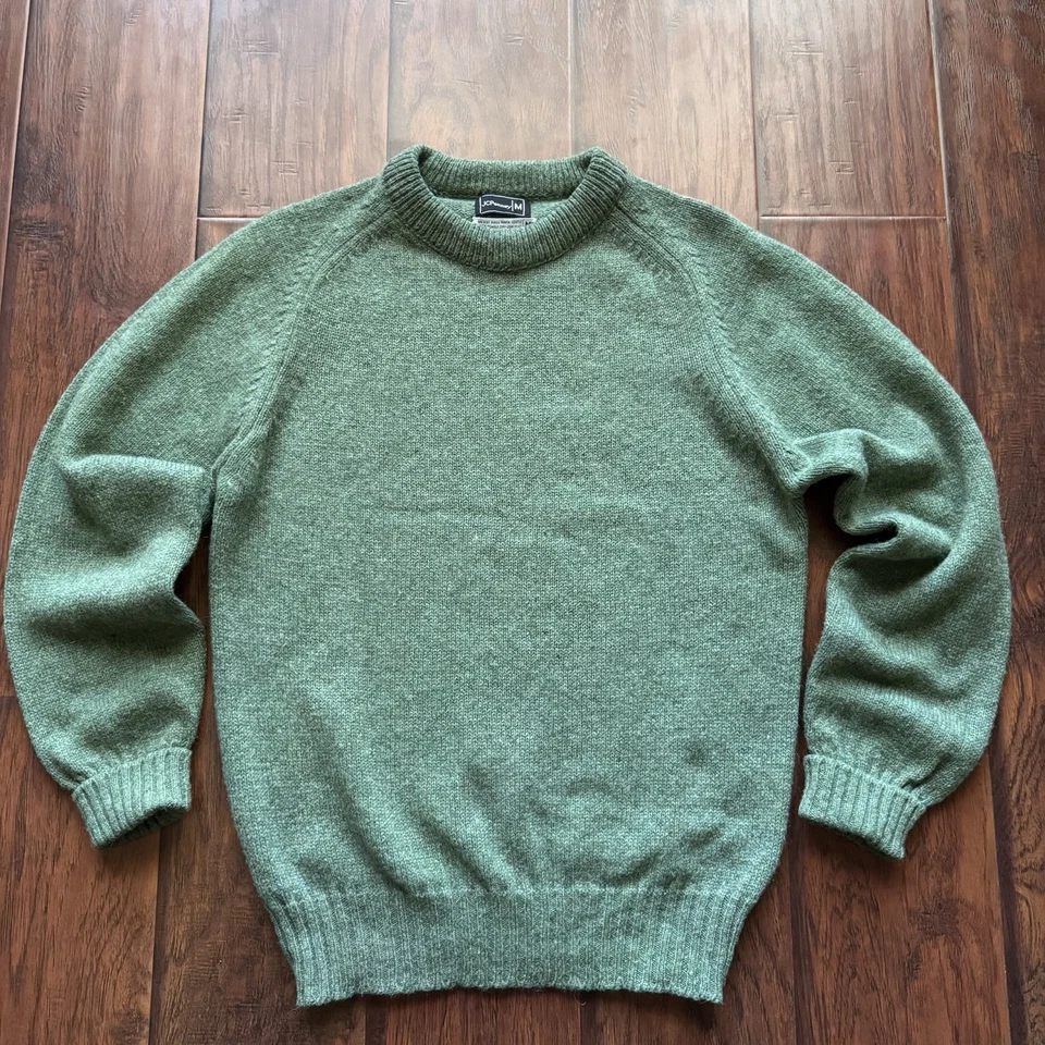 VTG JCPenny Men’s Shetland Wool Crewneck Sweater Green Full Fashioned Medium - Image 2 of 4