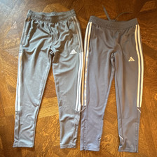 adidas Kids Gray/White 3-Stripes Track Pants Drawstring Pockets 11-12Y/152