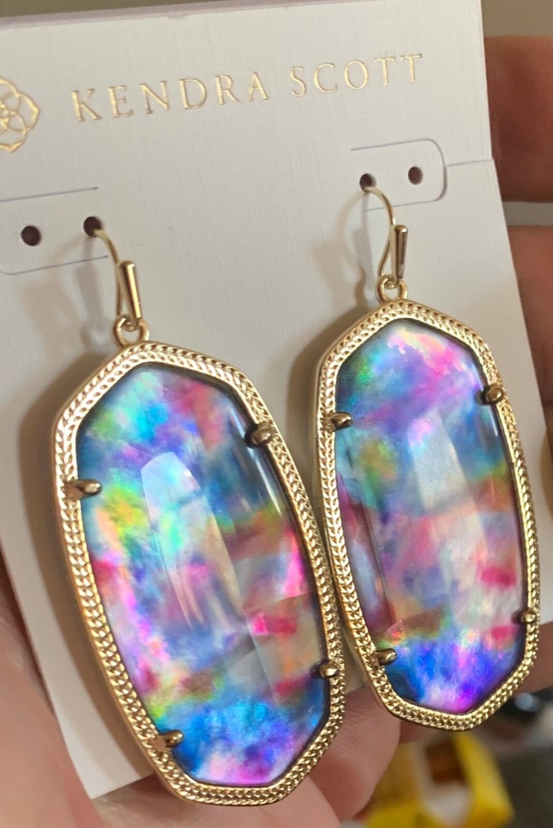 NEW Kendra Scott Danielle Gold Drop Earrings In Teal Tie Dye Illusion Gold  Tone