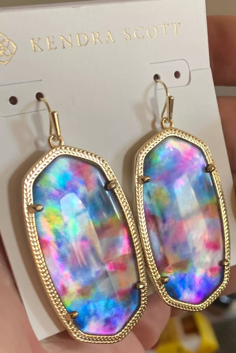 NEW Kendra Scott Elle Gold Drop Earrings In Teal Tie Dye Illusion