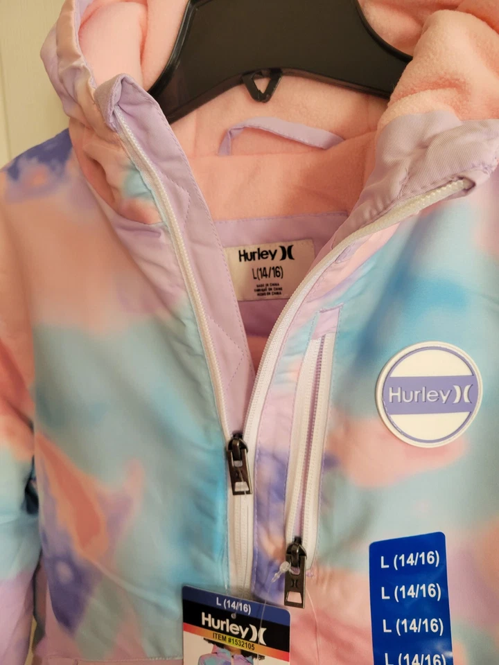 NWT Hurley Girl's WATER RESISTANT Puffer Jacket Sapphire Tie Dye Size XL - Image 3 of 4