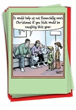 B5851 Set of 12 Help Financially Unique Funny Christmas Cards with Envelopes