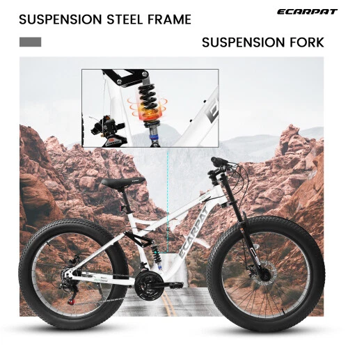 26" Mountain Bike,Full-Suspension 21 Speeds w/Disc-Brake MTB Bicycle, Fat Tire - Picture 24 of 42