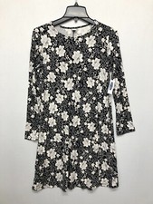 NWT Old Navy Women Long Sleeve Knit Swing Dress Size Small Black Floral B218 -20