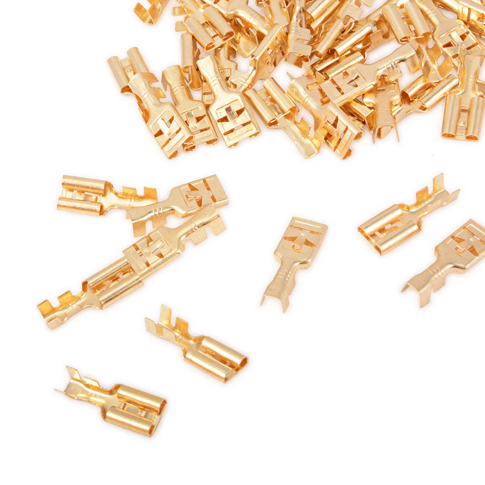 6.3mm 9.5mm Brass Crimp Terminal Power Cable Female Spade Connector 50PCS Each - Image 3 of 4