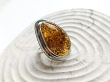 Elegant Genuine Silver Baltic Amber Ring 925 Sterling Silver Handmade Ring