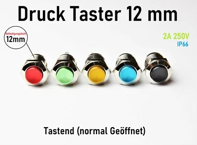 SATOR_STORY Druck Taster 12mm Schließer 230V 12V 24V 2A Self-Reset Hupe KFZ Klingel