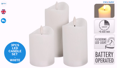 Flammenlose LED Kerzen Realistisch 3er Set mit Timer Batteriebetrieb Weiß