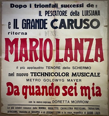 MARIO LANZA - Poster manifesto scritta originale - 1952 -Film: Da quando sei mia
