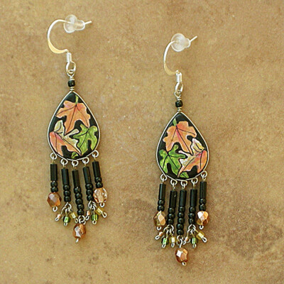 Artisan-Made-Painted & Beaded Flower Earrings-Fall Leaves-Peruvian Jewelry