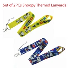Set of 2PC Snoopy Cartoon Character Themed Lanyard ID Holder Keychain Neck Strap