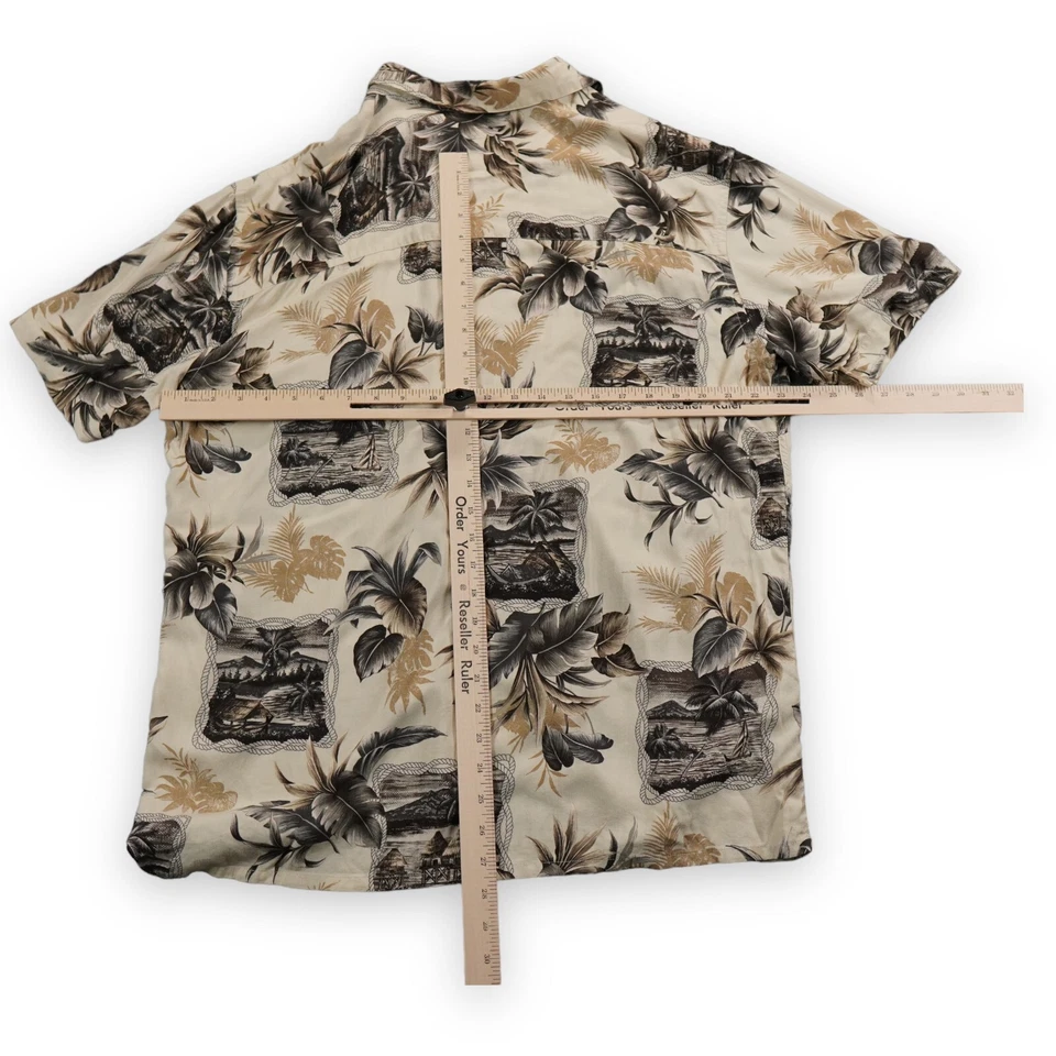 Island Shores Hawaiian Shirt Large Tan Brown Tropical floral pattern Beach - Image 4 of 4