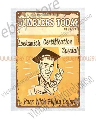 atomic sci-fi Locksmith Certification Special Pass With Flying Colors tin sign
