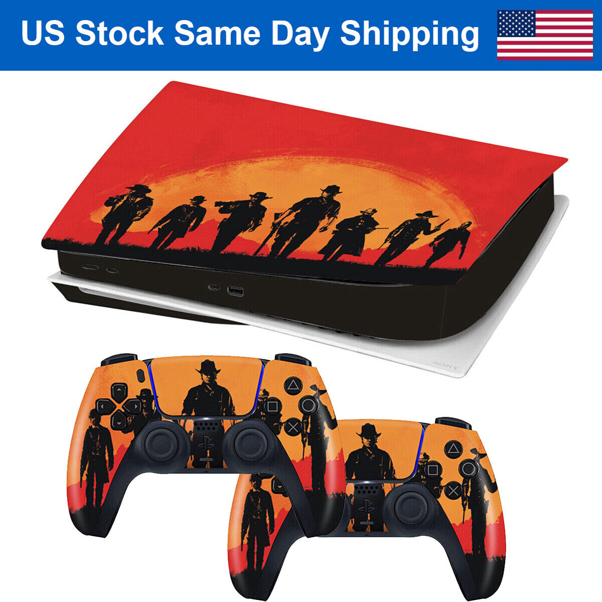 Full Set Skin Decal for PS5 Console Disc Edition,Red Dead