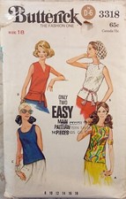 BUTTERICK 3318 VTG 60s Blouse Sleeveless Variations 40" Sz 18 UNCUT Sew Pattern