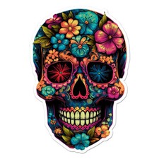 Sugar Skull Flowers, Vinyl Decal Sticker, Indoor Outdoor, 3 Sizes, 11560