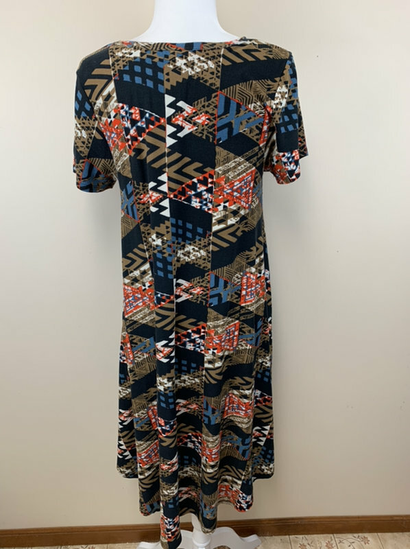 Robe Carly LulaRoe Taille XS - Motif Géométrique Bronze Et Noir - Neuf Avec étiquettes