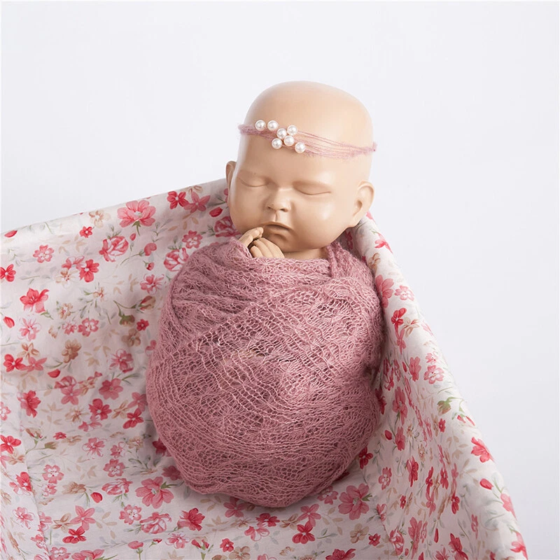 1/2/4/6 Pcs Lot Newborn Wraps + Headband Photography Prop Soft Blanket Swaddle - Image 4 of 4