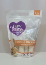 Paw Love Stuffed Peanut Butter Flavored Stuffed Beef Bone Treats, 4Pack ~5in
