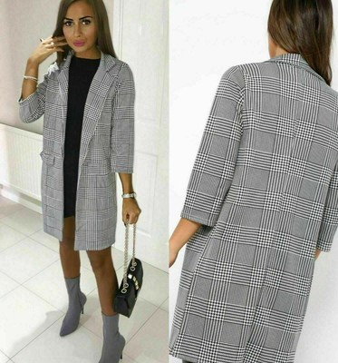 grey checked longline blazer