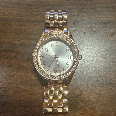 Iced bracelet copper rose gold finish rhinestone fashion boyfriend watch