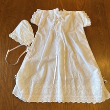 Handmade White Infant Eyelet Christening Gown & Bonnet~ Cotton~EUC~FF)