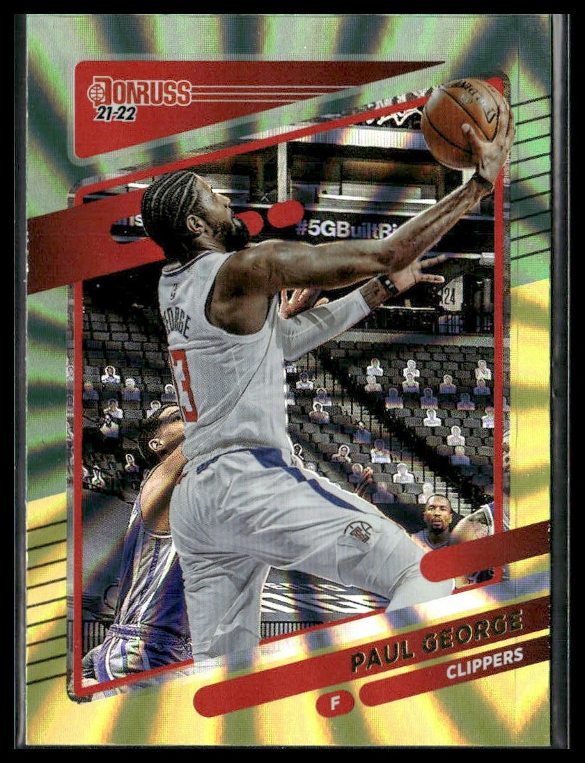 2021-22 Donruss #32 Paul George Holo Green and Yellow Laser