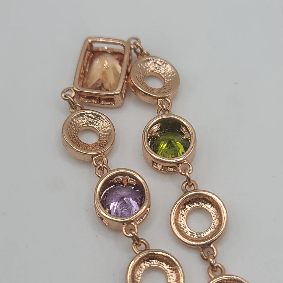 Brazalete moderno tono oro rosa piedras preciosas estrás círculo abierto eslabón 7" Foto 3 de 4