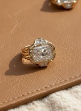 East West Radiant Moissanite Three Stone Engagement Ring Georgian Trilogy Ring